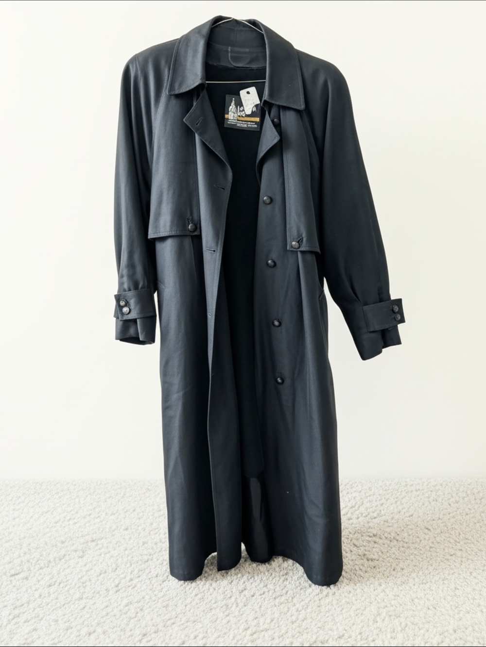 London Fog Vintage Black Long Trench Coat With Belt And Removable Wool Lining